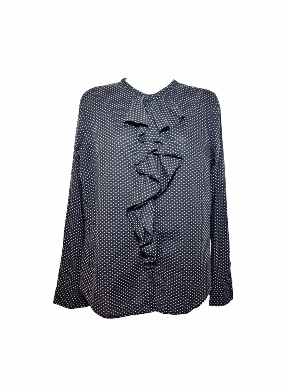 GAP Women's Black Polka Dot Ruffle-Front Blouse Size M